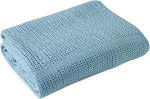 CLAIR DE LUNE Cot & Cot Bed Cotton Cellular Blanket Blue